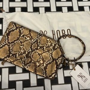 HOBO NWT Sable leather Gold Brown Snake Print Wristlet new